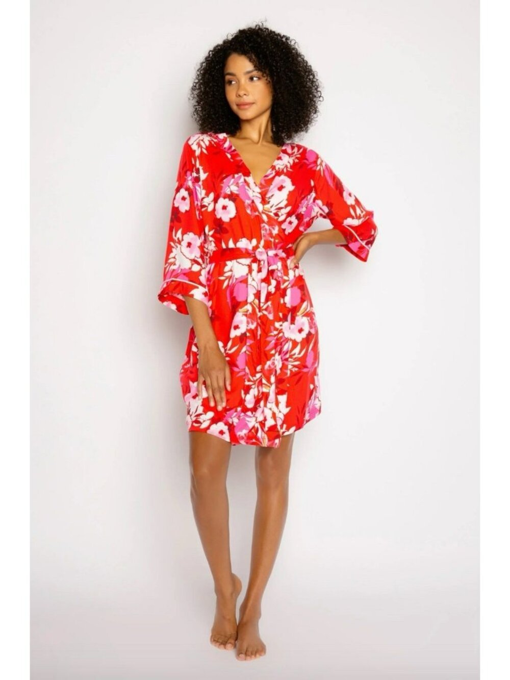 PJ Salvage Watercolor Bloom Red Floral Lightweight Robe Size Medium Butter Soft